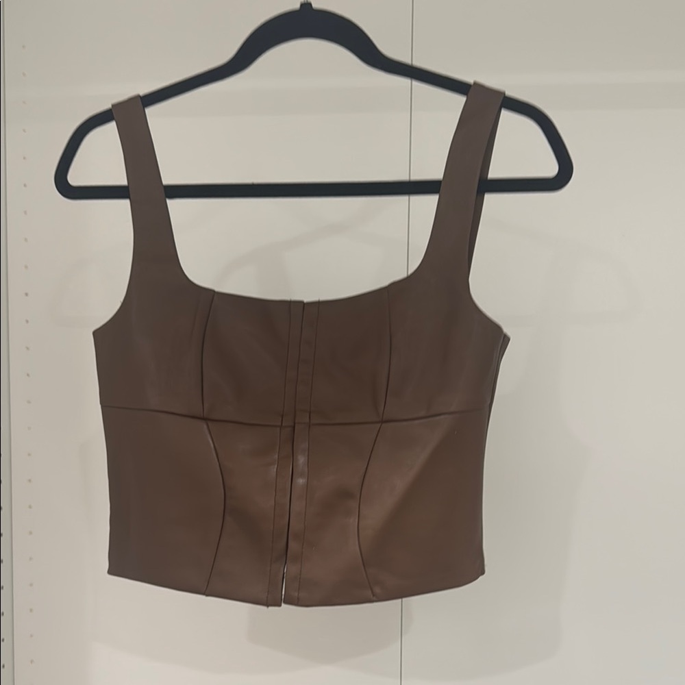 Edikted Brown Corset Crop Tank Top with Fitted Bustier Style